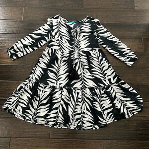 Tori Richard Honolulu Dress Womens XS Tiered Foliage Black White 3/4 Sleeves